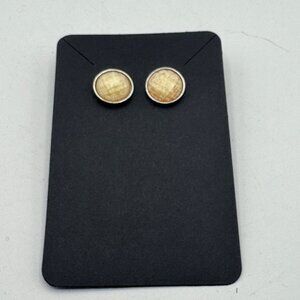 Gold-Tone Textured Round Stud Earrings With Silver-Tone Accents Minimalist Desig